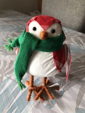 Holiday Red Plaid Bird With Scarf - 6” Tall, NWT